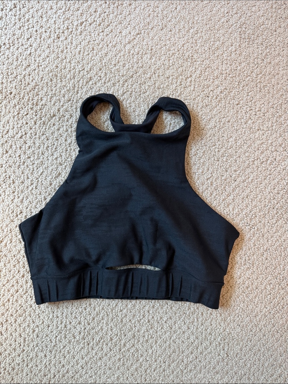 Black High-Neck Sports Bra with Front Cutout